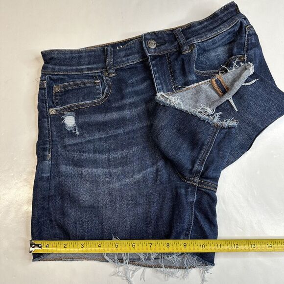 American Eagle Super Hi-Rise Shortie 8 Next Level Stretch Denim Jean Distressed - Picture 7 of 10